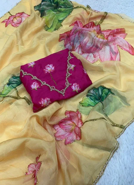 Tew Soft Tabi Organza Flower Print Sarees Wholesale Suppliers In Mumbai